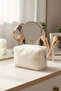 Cream Plush Makeup Bag, Zippered, Single Compartment Travel and Cosmetic Organizer Soft Textured - 3
