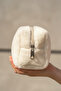Cream Plush Makeup Bag, Zippered, Single Compartment Travel and Cosmetic Organizer Soft Textured - 6