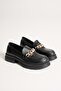 Women's Genuine Leather Light Sole Buckle Comfortable Loafer Shoes - Black - 4