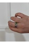 Steel Gold Detailled Green Purple Turquoise Colored Stone Shiny Ring - 2