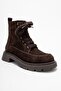MINA Brown Suede Genuine Leather Women's Combat Boots - 3