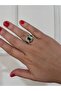 Steel Gold Detailled with Green Stone, Shiny and Bright, Adjustable Ring Compatible with Any Finger - 3