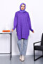 Purple Houndstooth Patterned Cold Yarn Knitwear Tunic - 2