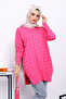 Fuchsia Houndstooth Patterned Cold Yarn Knitwear Tunic - 3