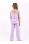 Lila Poti̇kare Pattern Half Buttoned Layered Linen Girls' Summer Suit - 3