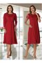 Women's Fuchsia Lace Detailed Design Maternity Nightgown Dressing Gown Set of 2 - 2