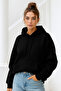 Women's Black Kangaroo Pocket Hooded Scuba Sweatshirt - 5