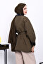 Khaki Leather Detailed Belted Trench Coat - 4
