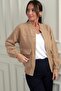 Elastic Waist Pocketed Melton Bomber Jacket