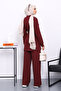 Burgundy Pocketed Waist Belted Modal Suit - 4