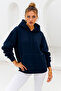 Women's Navy Blue Kangaroo Pocket Hooded Scuba Sweatshirt