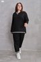 Women's V-Neck Rib Detailed Long Sleeve Bottom Top Plus Size Two-Piece Suit - 5