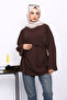 Brown Crew Neck Waist Belted Tunic