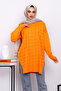 Orange Houndstooth Patterned Cold Thread Knitwear Tunic