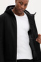 Men's Hooded Collar Long Sleeve Zipper Closure Pocket Detail Black Jacket - 3