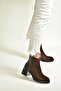 V555559502 Brown Genuine Leather Suede Thick Heeled Women's Boots - 2