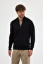 Bernat Men's Black Full Zipper Hair Braided Cotton Sweater - 6