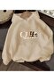 Coffe Queen Print Detailed Fleece Inside K Hooded Sweatshirt