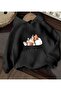 Cute Cat Print Detailed Fleece Inside K Hooded Sweatshirt