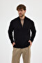 Bernat Men's Black Full Zipper Hair Braided Cotton Sweater