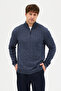 Satka Men's Navy Blue-Melange Thick Hair Knit Half Zipper Cotton Sweater