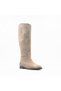 Beige Suede Flat Heel Below-The-Knee Women's Boots – 2 cm Genuine Leather Lining, Winter Long Boots - 4