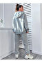 Carlston Written Winter Bottom Top Set Sweatshirt Tracksuit Bottoms - Gray Printed Oversize Hoodie - 2