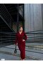 Double-Breasted Collar Long Sleeve Glitter Midi Dress 583167 Red - 2