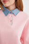 3 Yarn Denim g Paneled Shirt Collar O Oversized Sweatshirt - 7