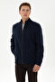 Men's Regular Fit Zippered Navy Blue Knitted Cardigan 50309988-Vr033