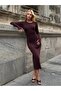 Trend Finger-Through Detail Bodycon Brown Long Sleeve Dress - 8