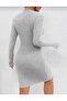 Buttoned High Neck Slit Detailed Mini Slim Fit Dress - 3