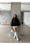 Women's Black Button Detail Belted Poncho - 3