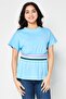 Women Crew Neck Short Sleeve Embroidered Top, Blue