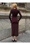 Trend Finger-Through Detail Bodycon Brown Long Sleeve Dress - 4