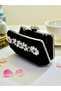 Black Color Suede Stone Pearl Detailed Handle Women's Evening Dress Bag Wedding Engagement Graduation - 4
