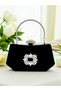 Black Color Suede Stone Pearl Detailed Handle Women's Evening Dress Bag Wedding Engagement Graduation - 3