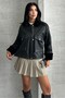 Women's Faux Leather Fur Lined O Oversized Bomber Jacket – Winter Plush Detailed Leather Coat - 2