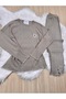 Mink Cotton Collar and Leg Flower Detail Lace-Like Knit /Perforated Long Sleeve Pajama Set - 7