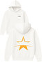 Gold Star Design Printed Oversized White Hooded Sweatshirt