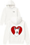 Dog in Heart Design Printed Oversized White Hooded Sweatshirt
