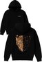 Half-Faced Leopard Design Printed Oversized Black Hooded Sweatshirt
