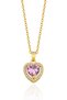 Gold Color Heart Model Pink Zircon Stone Stainless Steel Necklace