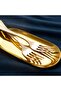 Disposable Silverware Set - Plastic Forks, Knives, Spoons Heavyweight Cutlery Set, Golden (24 - 5