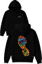 Running Club Design Printed Oversized Black Hooded Sweatshirt