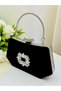 Black Color Suede Stone Pearl Detailed Handle Women's Evening Dress Bag Wedding Engagement Graduation - 2
