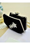 Black Color Suede Stone Pearl Detailed Handle Women's Evening Dress Bag - 4