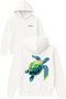 Sea Turtle Design Printed Oversized White Hooded Sweatshirt