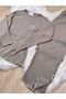 Mink Cotton Collar and Leg Flower Detail Lace-Like Knit /Perforated Long Sleeve Pajama Set - 8