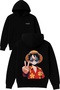 Anime with Hat and Glasses Design Printed Oversized Black Hooded Sweatshirt
